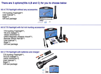 Trustfire T70 18650 2300lm LED Torch Hunting Flashlight Ultra Powerful Rechargeable Light Tactical Camping Lamp for Outdoor