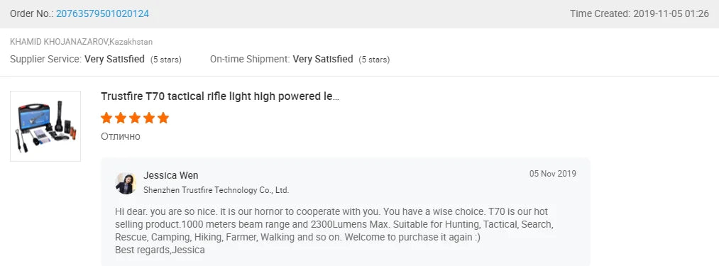 Trustfire T70 18650 2300lm LED Torch Hunting Flashlight Ultra Powerful Rechargeable Light Tactical Camping Lamp for Outdoor