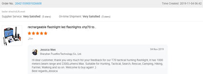 Trustfire T70 18650 2300lm LED Torch Hunting Flashlight Ultra Powerful Rechargeable Light Tactical Camping Lamp for Outdoor