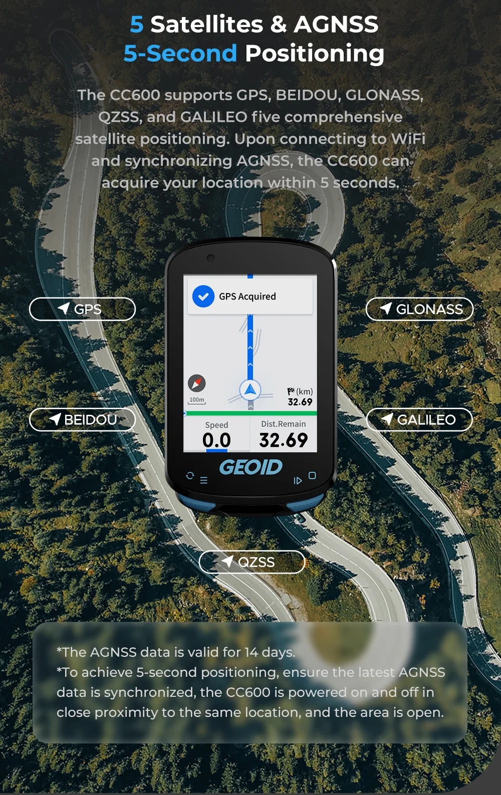 GEOID CC600 Bike Computer Wireless Color Screen Bicycle Speedometer ANT+ WIFI Cycling Speedometer IPX7 Waterproof Odometer