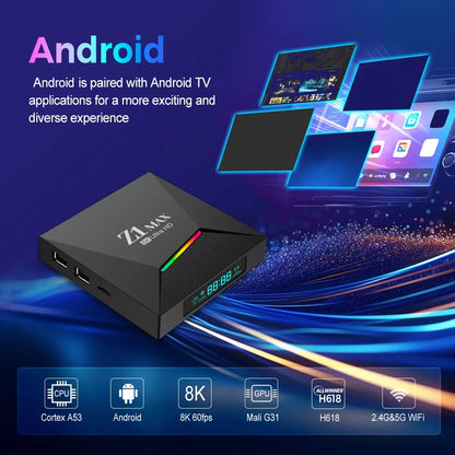Z1 Max TV Box Android 15 iptv Allwinner H618 Quad Core 4G 5G Dual WiFi HD 8K 4K Media Player BT 5.0 Support Voice remote TV Box