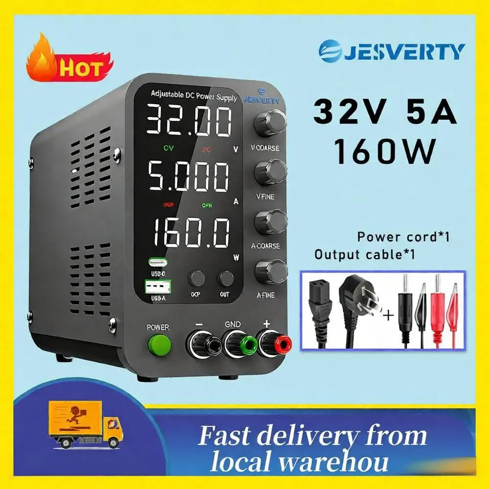Jesverty DC Lab Power Supply 30V 60V 120V Bench Power Supply Encoder Regulate Voltage and Current Dual Input Voltage 220V/110V