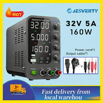 Jesverty DC Lab Power Supply 30V 60V 120V Bench Power Supply Encoder Regulate Voltage and Current Dual Input Voltage 220V/110V