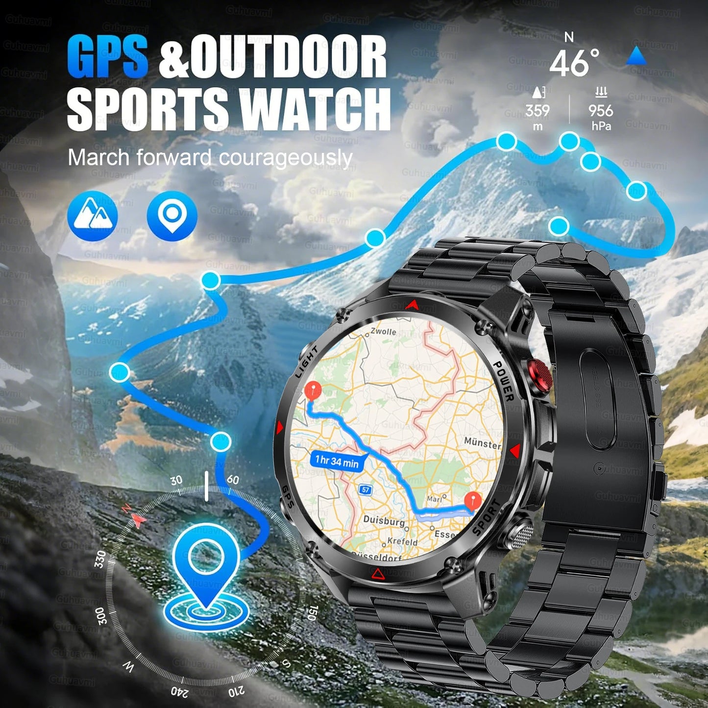 2025 New Professional GPS Sports Smart Watch Outdoor RIDE Run GPS track Swim Watchs Compass Altimeter 3ATM Sports Bracelets Men