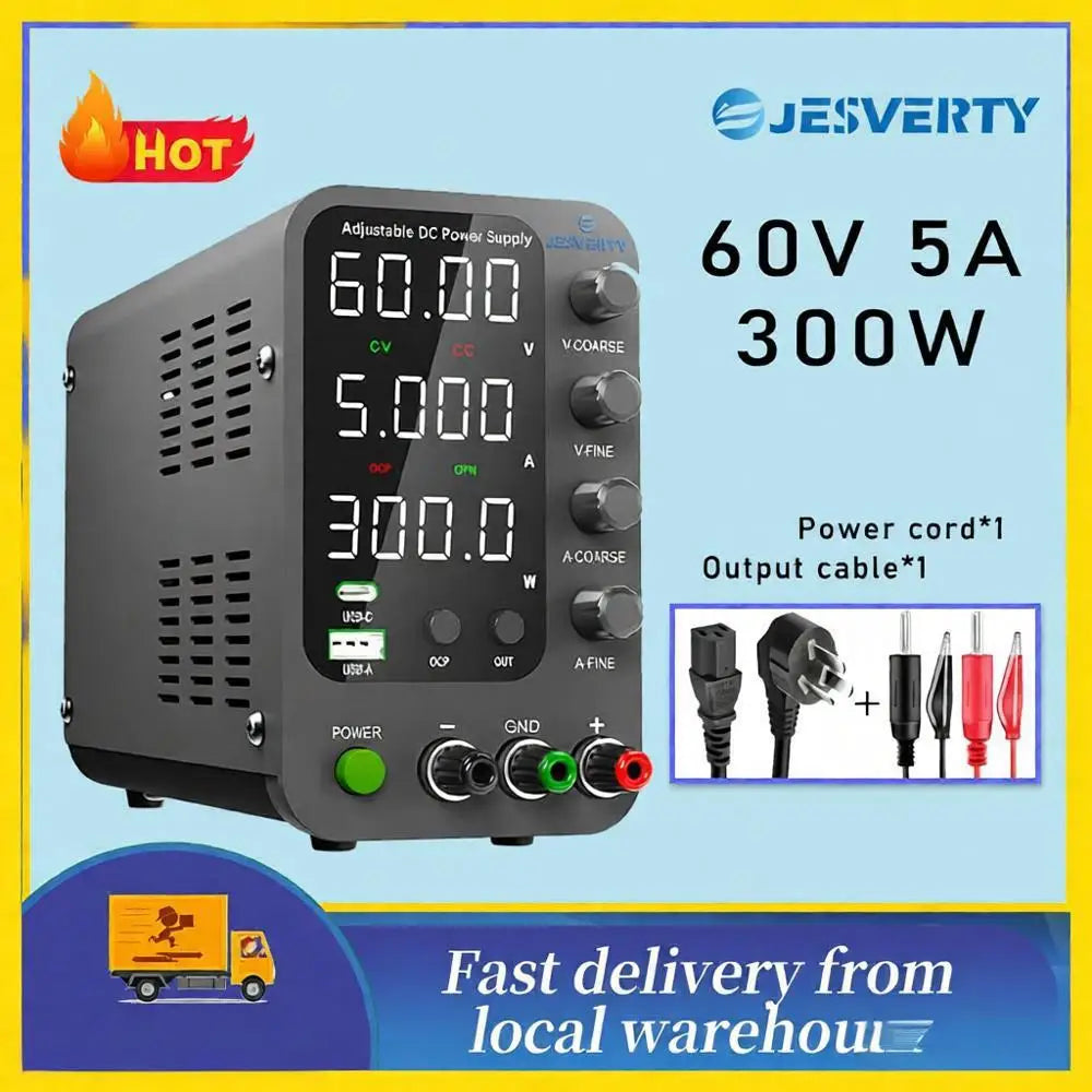 Jesverty DC Lab Power Supply 30V 60V 120V Bench Power Supply Encoder Regulate Voltage and Current Dual Input Voltage 220V/110V