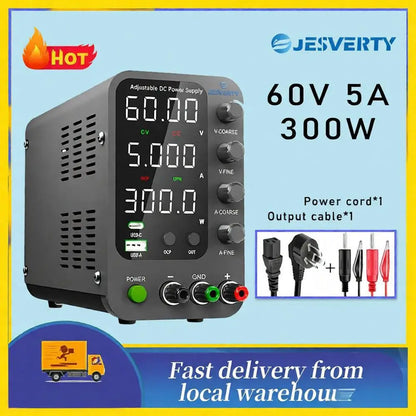 Jesverty DC Lab Power Supply 30V 60V 120V Bench Power Supply Encoder Regulate Voltage and Current Dual Input Voltage 220V/110V