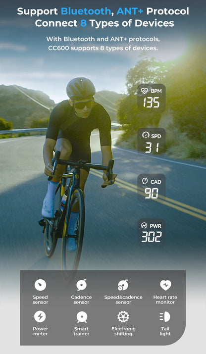 GEOID CC600 Bike Computer Wireless Color Screen Bicycle Speedometer ANT+ WIFI Cycling Speedometer IPX7 Waterproof Odometer