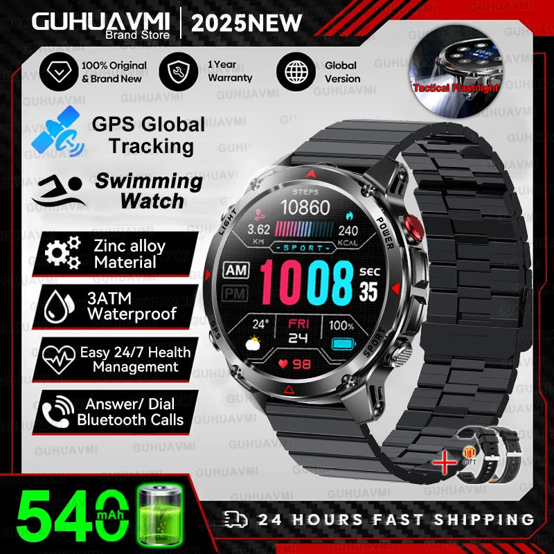 2025 New Professional GPS Sports Smart Watch Outdoor RIDE Run GPS track Swim Watchs Compass Altimeter 3ATM Sports Bracelets Men