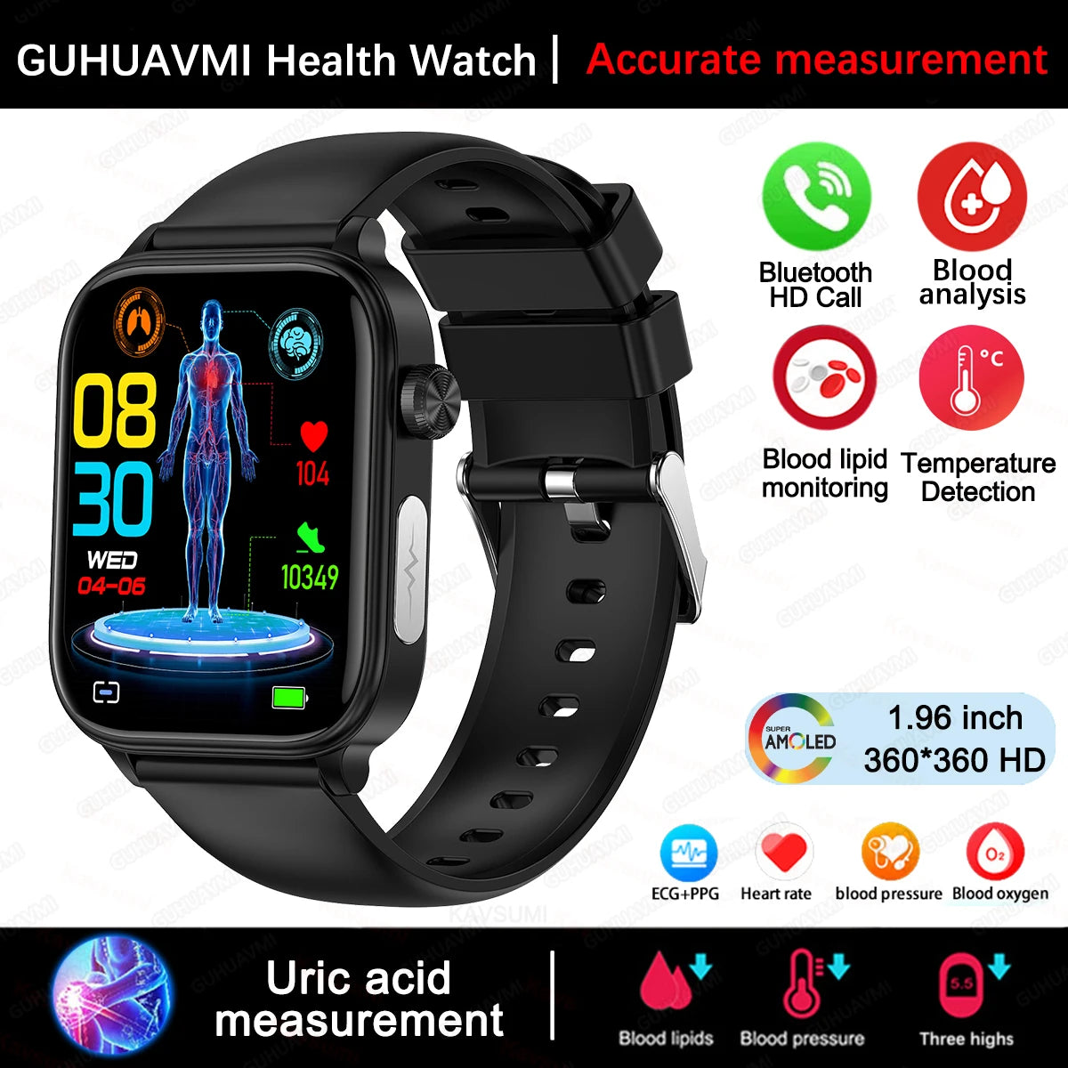 2025 New For XIAOMI ECG+PPG Blood Fat Uric Acid Health Smartwatch Men Women Heart Rate Blood Pressure Bluetooth Call Smart Watch