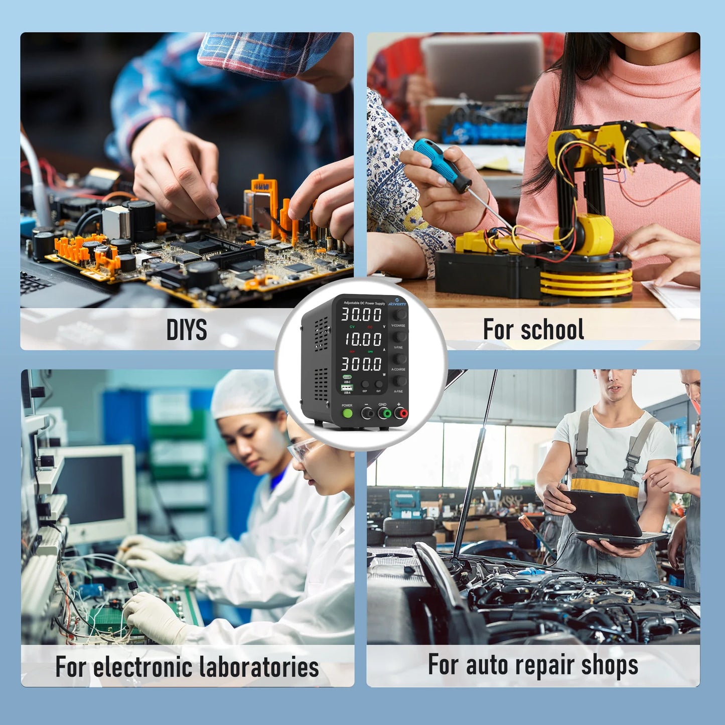Jesverty DC Lab Power Supply 30V 60V 120V Bench Power Supply Encoder Regulate Voltage and Current Dual Input Voltage 220V/110V
