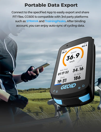 GEOID CC600 Bike Computer Wireless Color Screen Bicycle Speedometer ANT+ WIFI Cycling Speedometer IPX7 Waterproof Odometer