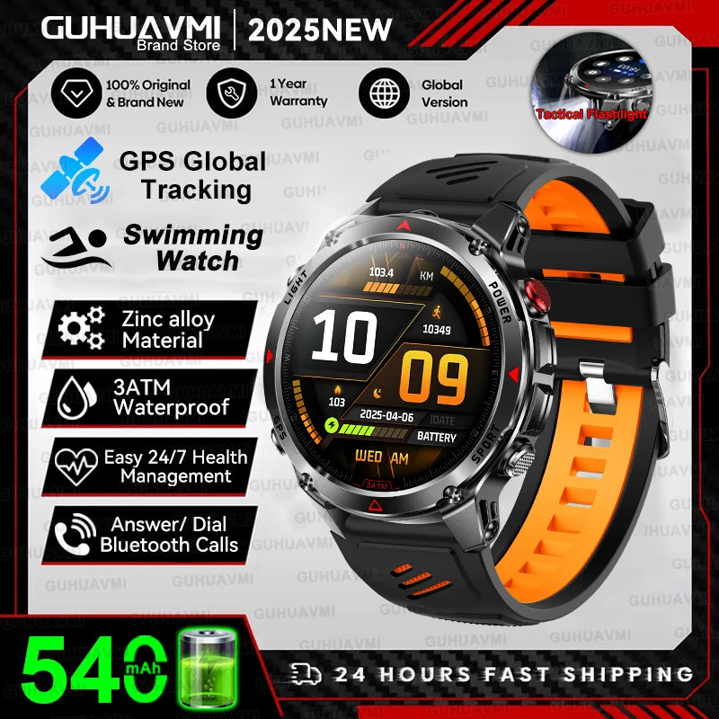 2025 New Professional GPS Sports Smart Watch Outdoor RIDE Run GPS track Swim Watchs Compass Altimeter 3ATM Sports Bracelets Men