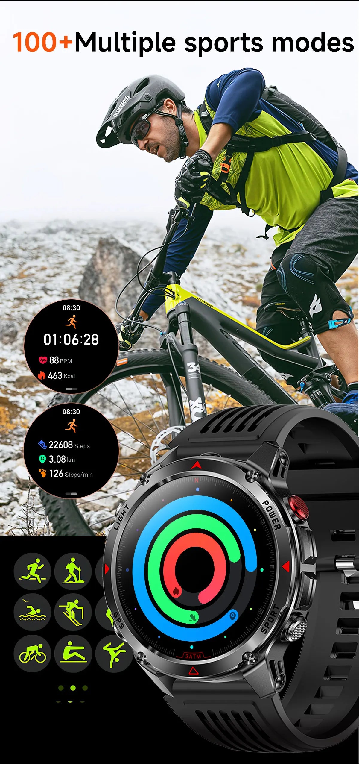 2025 New Professional GPS Sports Smart Watch Outdoor RIDE Run GPS track Swim Watchs Compass Altimeter 3ATM Sports Bracelets Men
