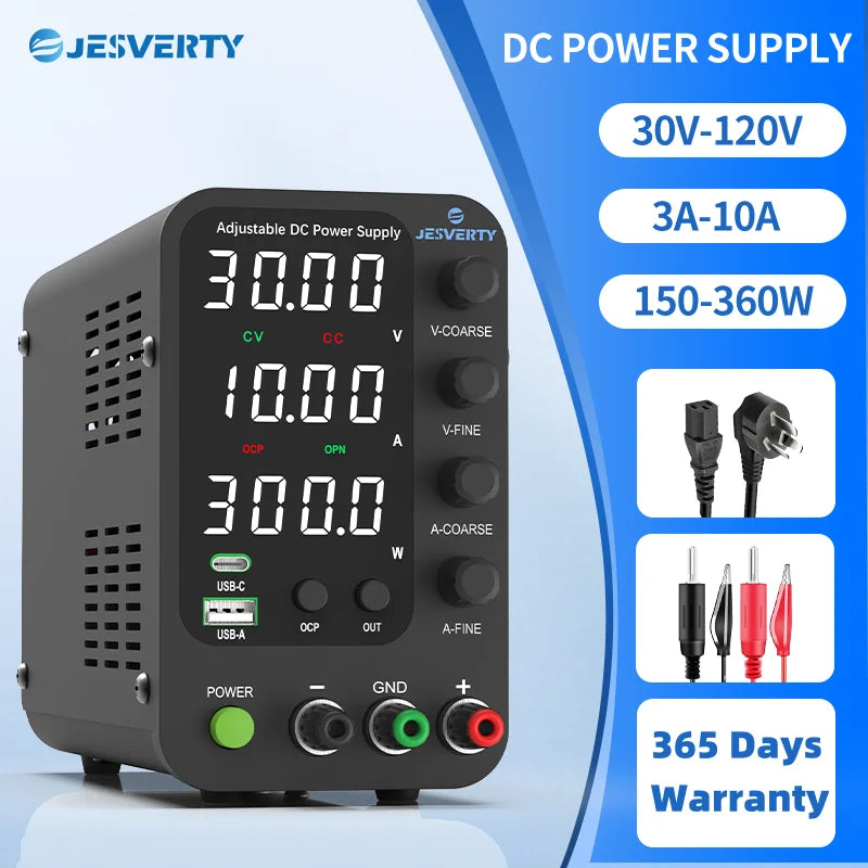 Jesverty DC Lab Power Supply 30V 60V 120V Bench Power Supply Encoder Regulate Voltage and Current Dual Input Voltage 220V/110V