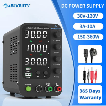 Jesverty DC Lab Power Supply 30V 60V 120V Bench Power Supply Encoder Regulate Voltage and Current Dual Input Voltage 220V/110V