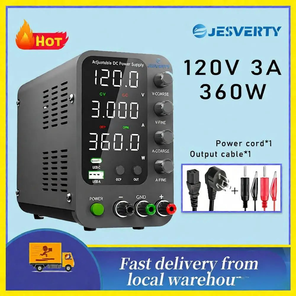 Jesverty DC Lab Power Supply 30V 60V 120V Bench Power Supply Encoder Regulate Voltage and Current Dual Input Voltage 220V/110V