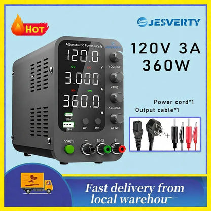 Jesverty DC Lab Power Supply 30V 60V 120V Bench Power Supply Encoder Regulate Voltage and Current Dual Input Voltage 220V/110V