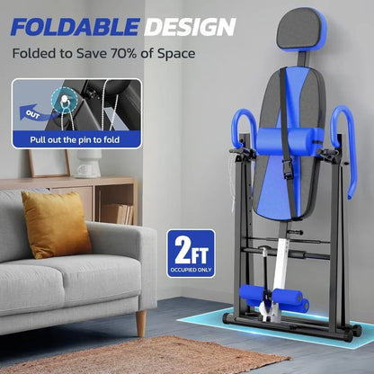 Gravity Heavy Duty Inversion Table with Headrest & Adjustable Protective Belt Back Stretcher Machine for Pain Relief Therapy