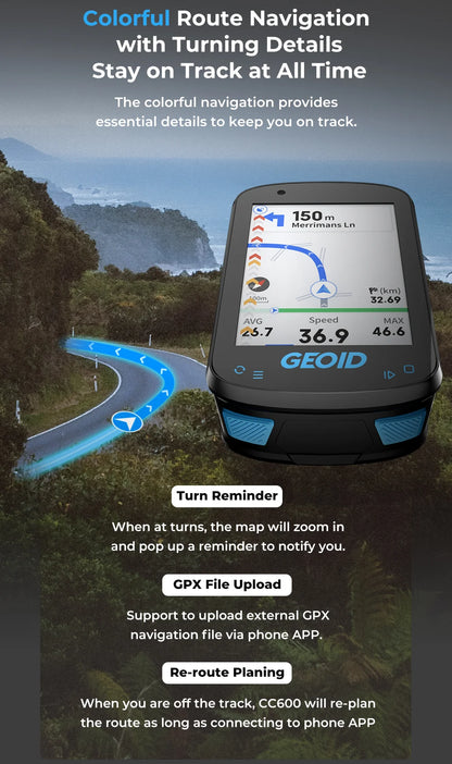 GEOID CC600 Bike Computer Wireless Color Screen Bicycle Speedometer ANT+ WIFI Cycling Speedometer IPX7 Waterproof Odometer