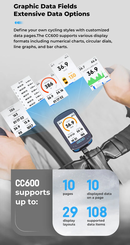 GEOID CC600 Bike Computer Wireless Color Screen Bicycle Speedometer ANT+ WIFI Cycling Speedometer IPX7 Waterproof Odometer