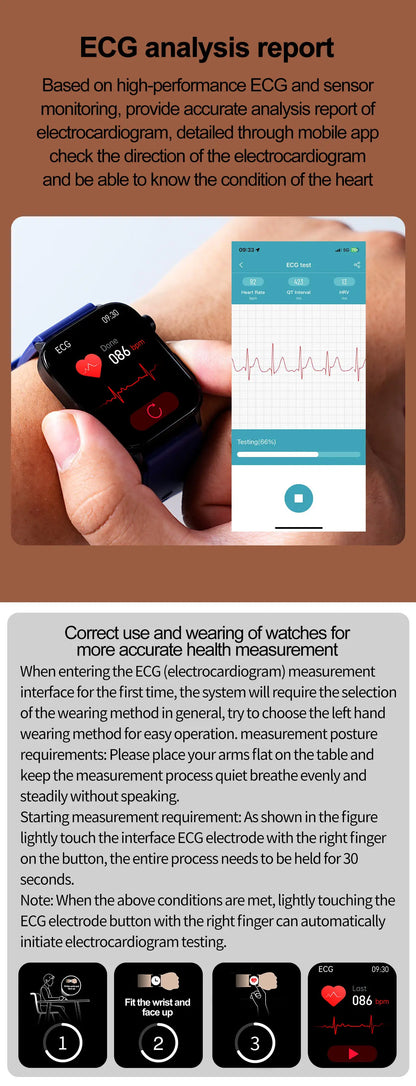 2025 New For XIAOMI ECG+PPG Blood Fat Uric Acid Health Smartwatch Men Women Heart Rate Blood Pressure Bluetooth Call Smart Watch