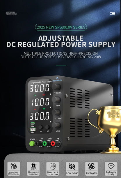 Jesverty DC Lab Power Supply 30V 60V 120V Bench Power Supply Encoder Regulate Voltage and Current Dual Input Voltage 220V/110V