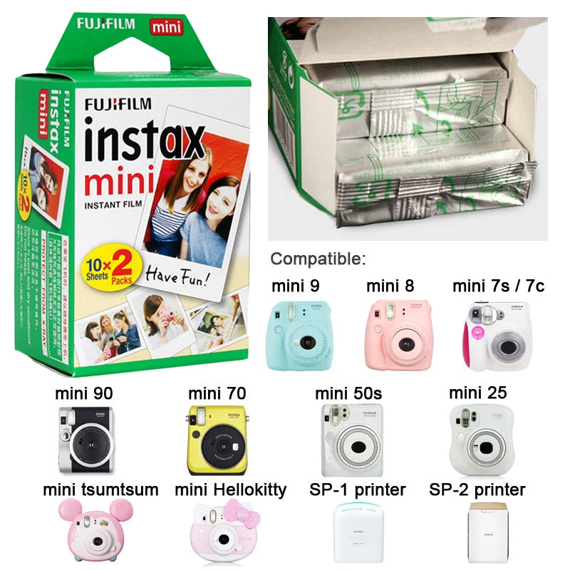 Fujifilm Instax Mini Film White Edge 10 20 40 60 80 100 Sheets For FUJI Instant Photo Camera Mini 12/11 Mini 9 8 7s 70 EVO Link